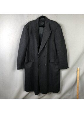 Old Money Coat Mens 46 Gray Herringbone Wool Double Breasted Overcoat Business